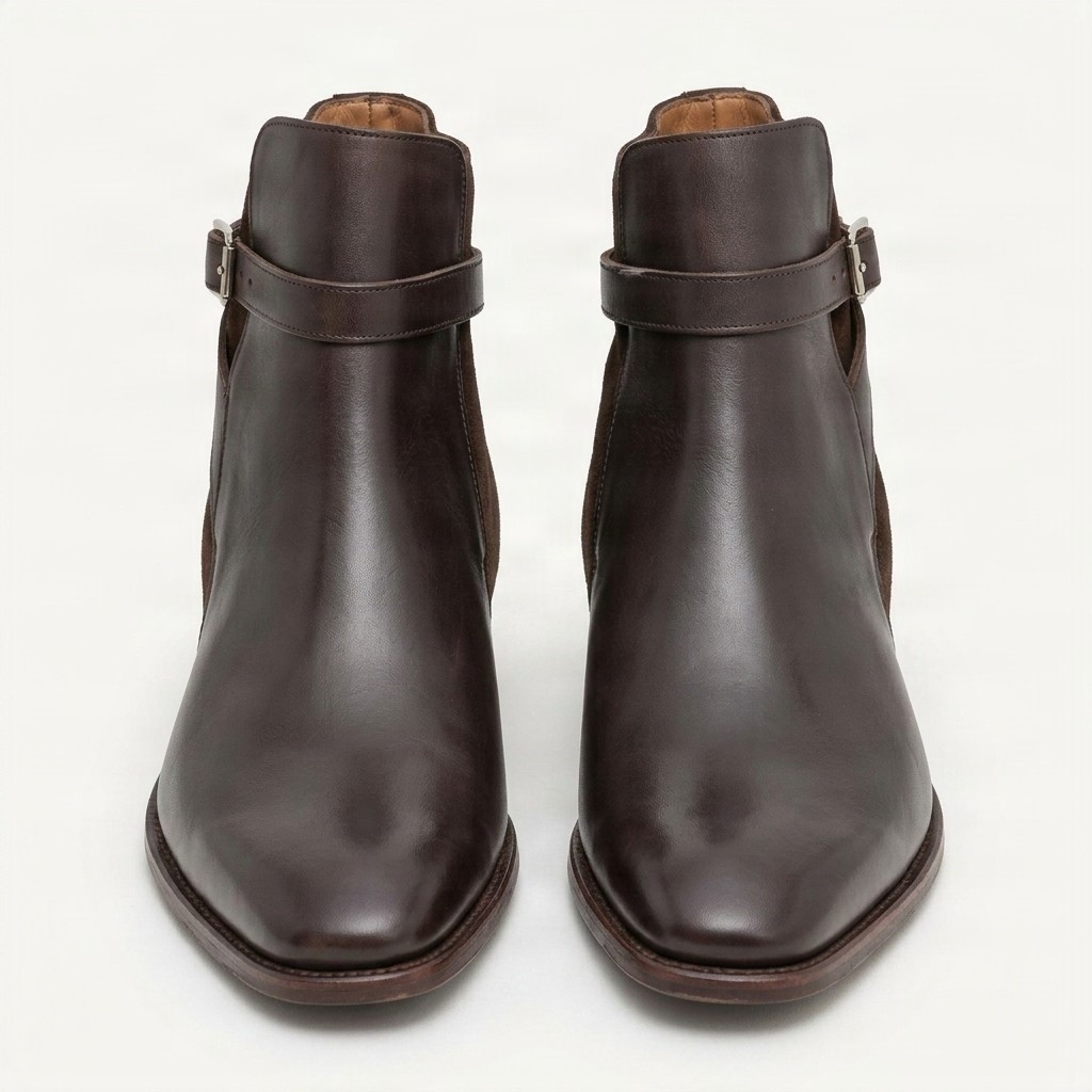 Men's suede jodhpur boots buckle heel in brown