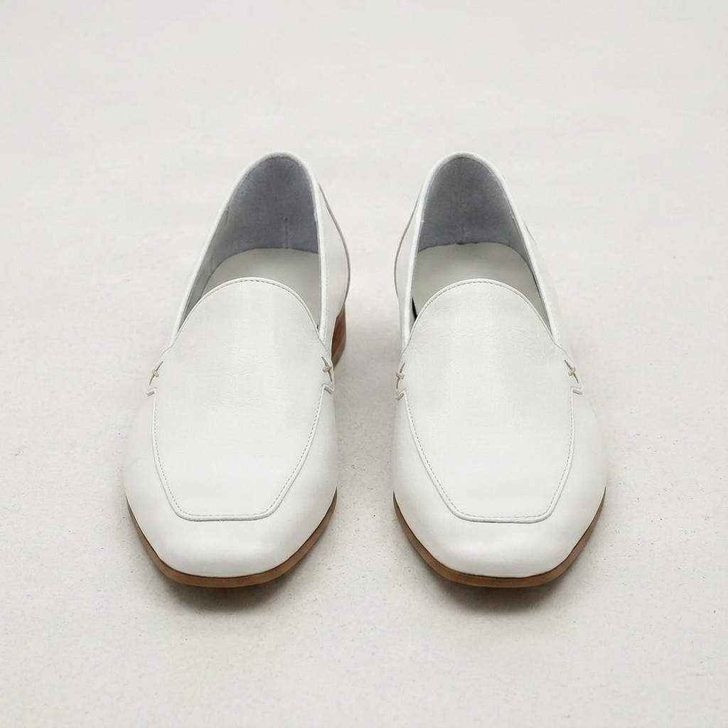 White leather venetian loafers square toe for men