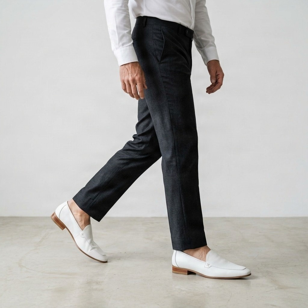 Men's leather venetian loafers square toe in white