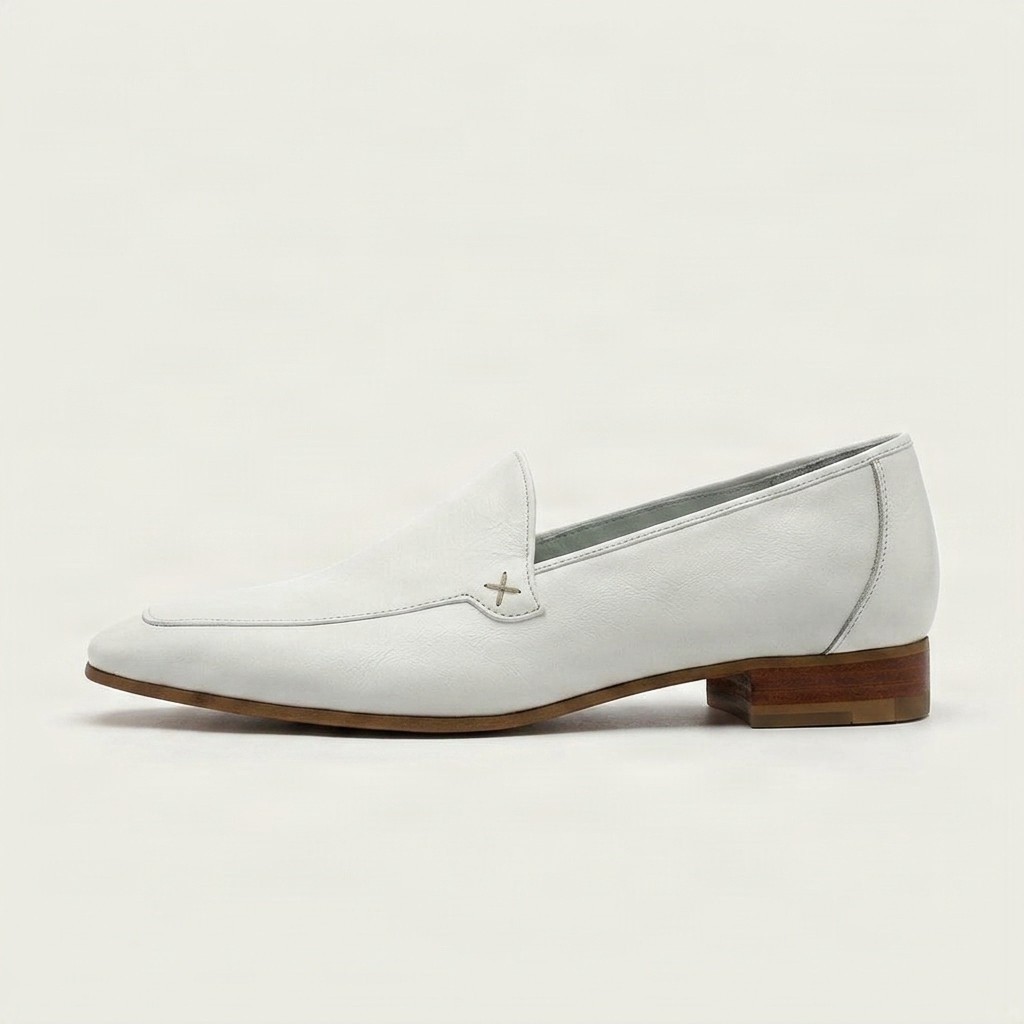 Men's white leather venetian loafers square toe