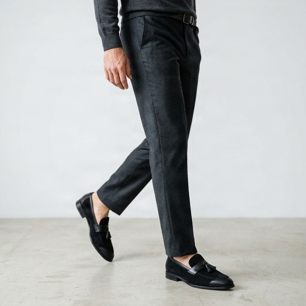 Men's black suede tassel loafers