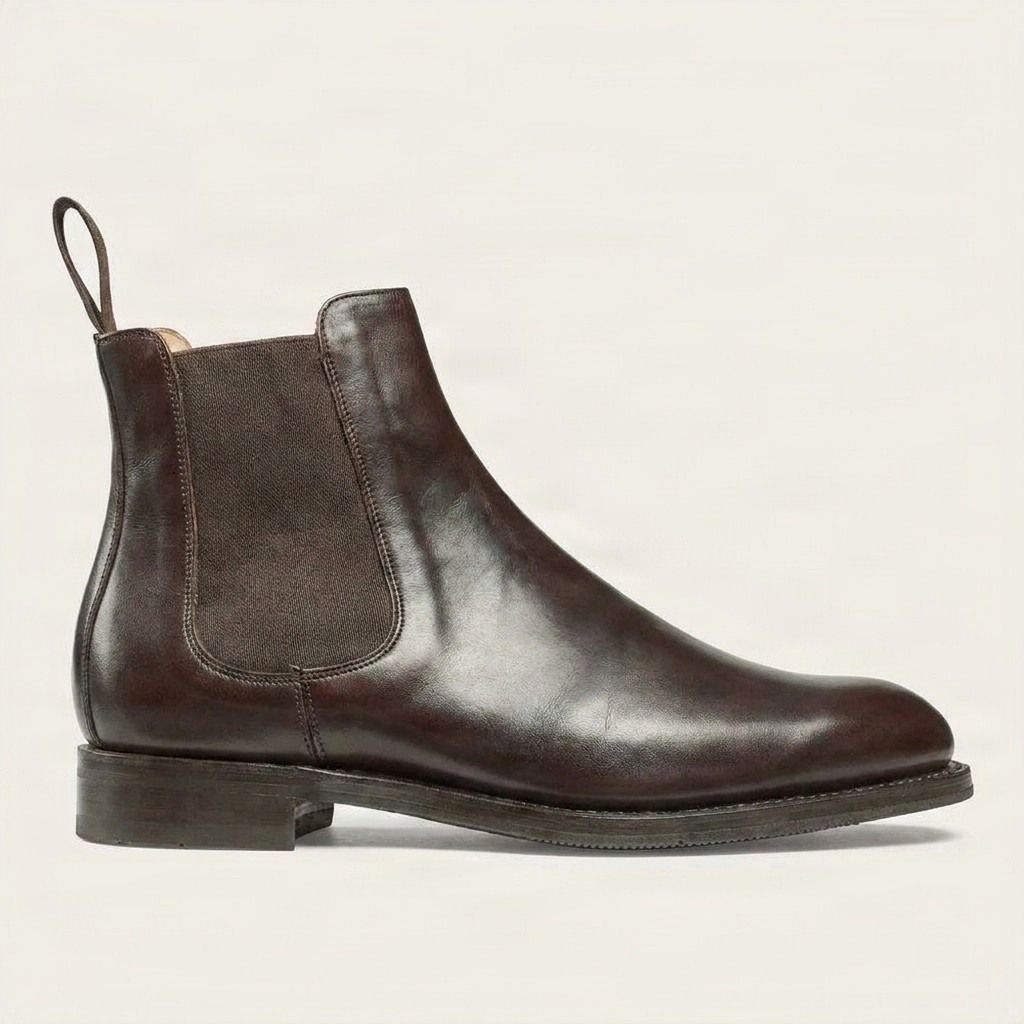 Men's brown leather chelsea boots pull tab