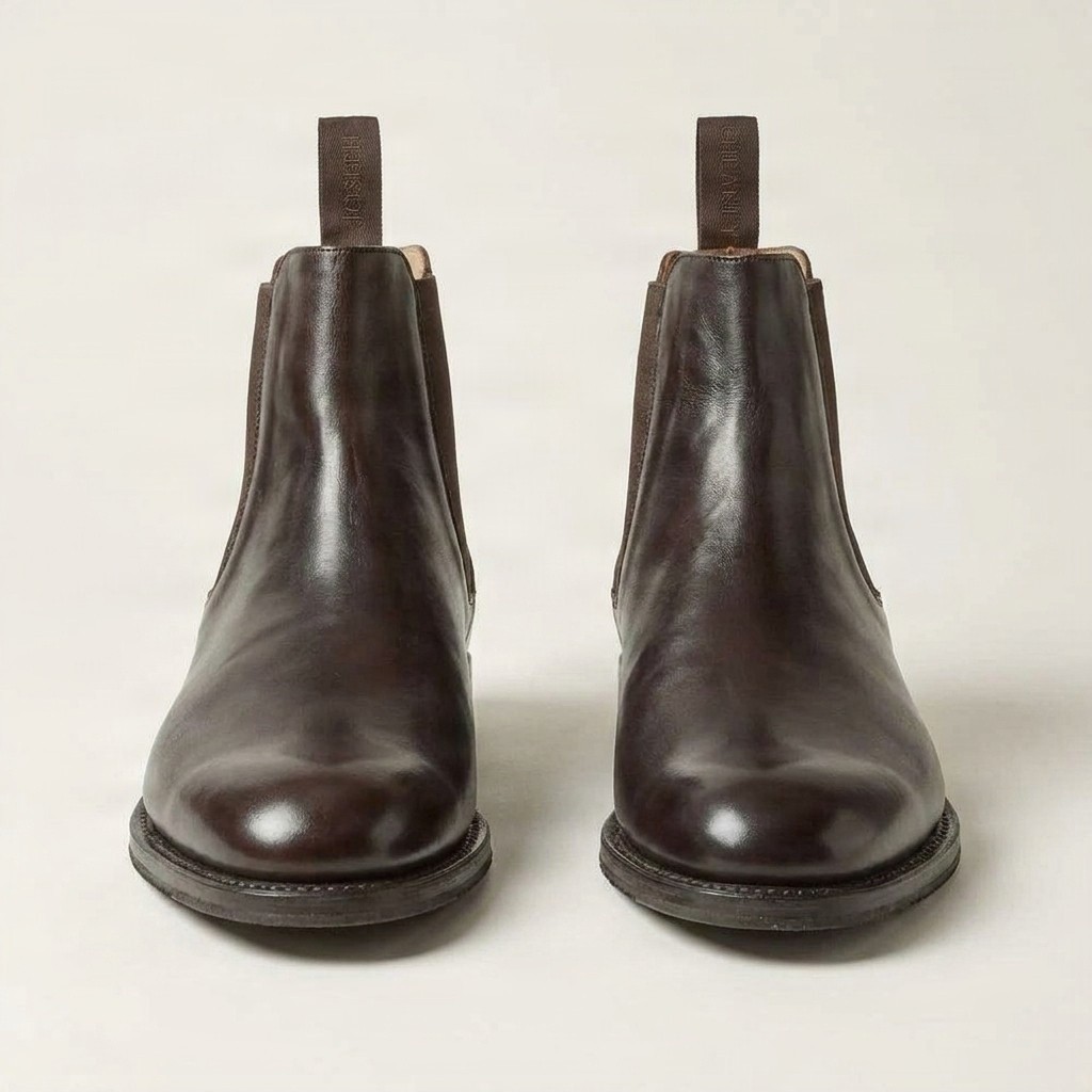 Brown leather chelsea boots pull tab for men