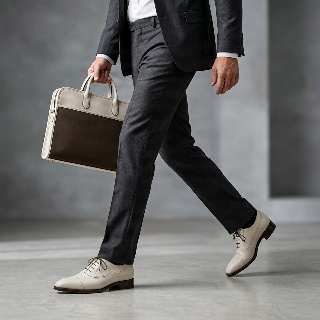 Grey leather cap toe brogues for men