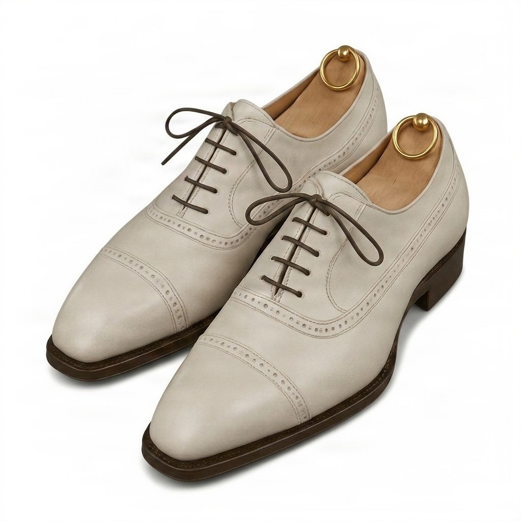 Men's leather cap toe brogues in grey