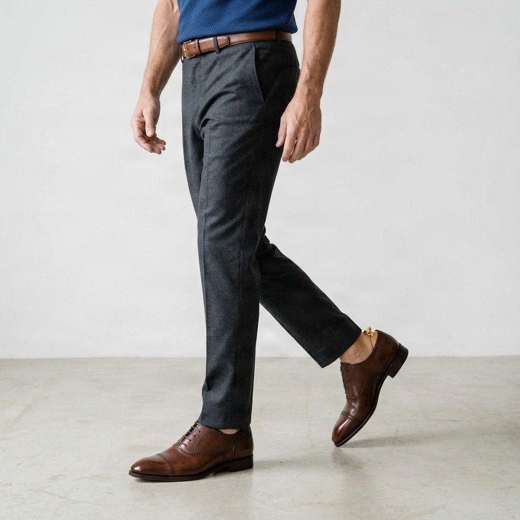 Men's brown leather cap toe brogues polished