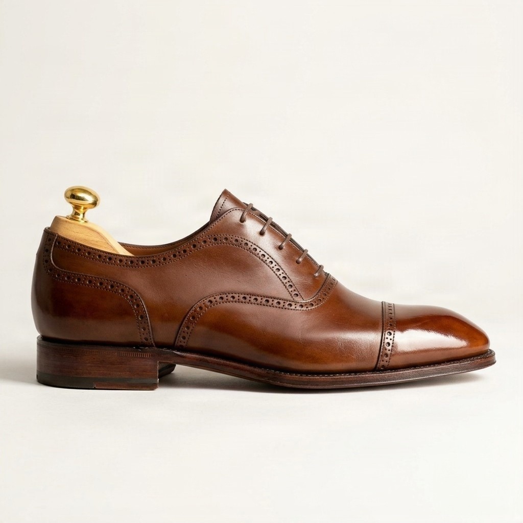 Men's leather cap toe brogues polished in brown