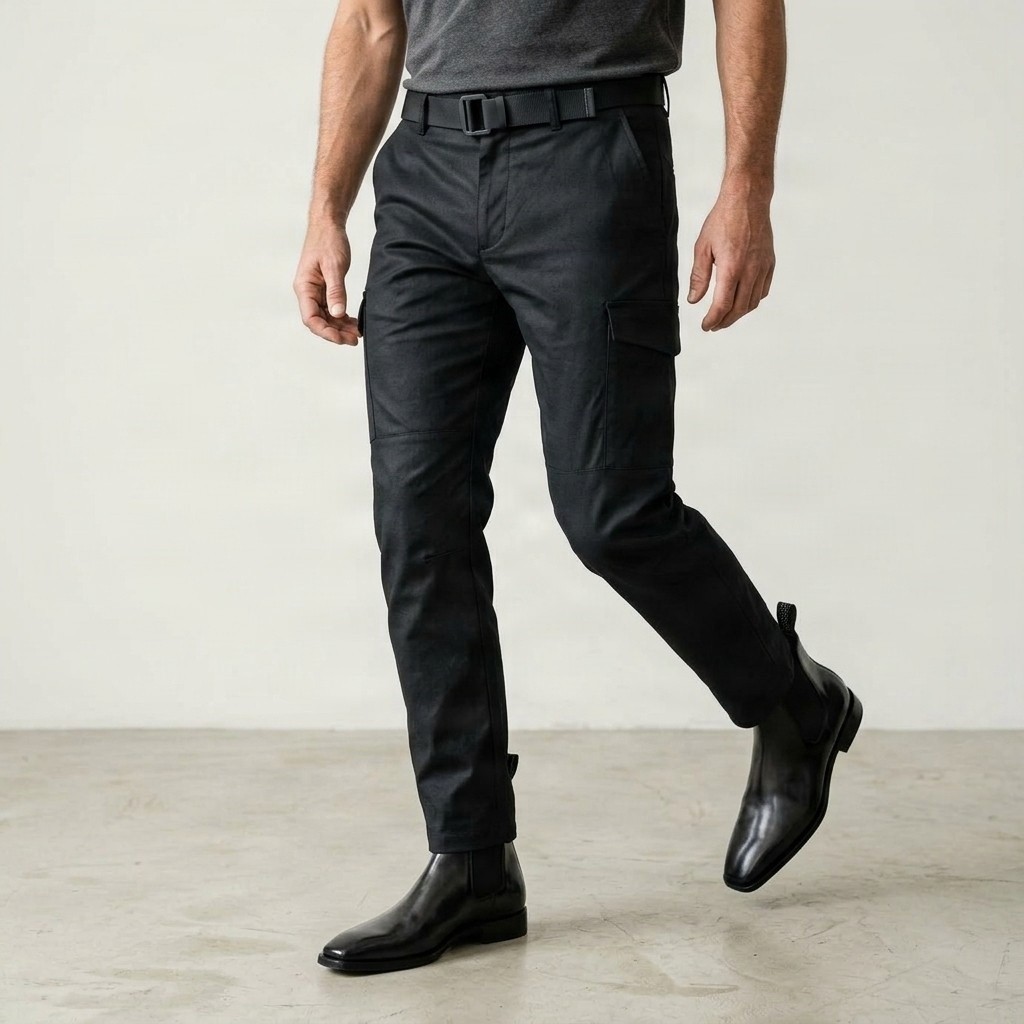 Men's black leather chelsea boots square toe