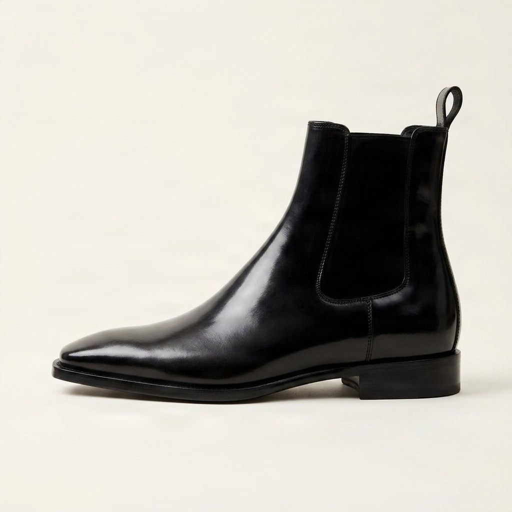 Men's leather chelsea boots square toe in black