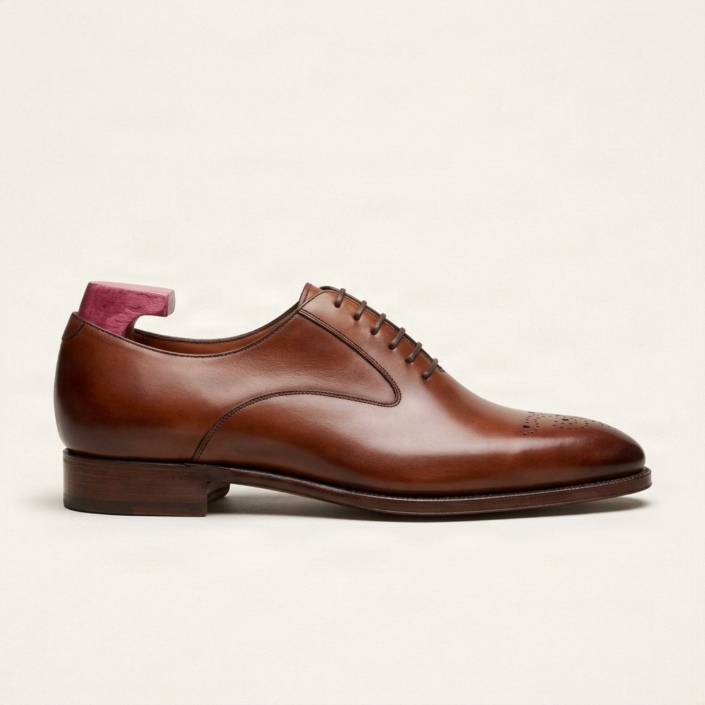 Men's leather brogues medallion in cognac