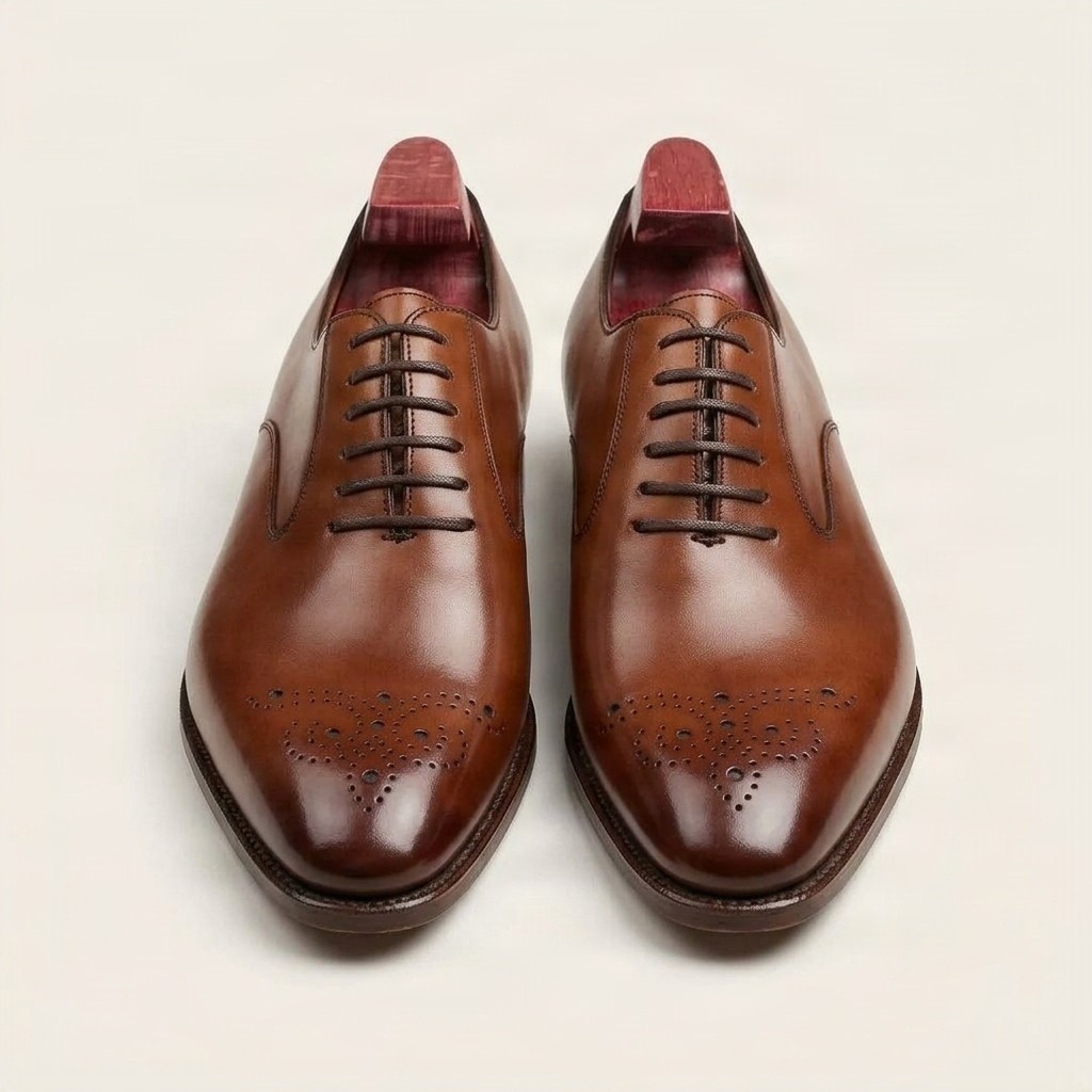 Cognac leather brogues medallion for men