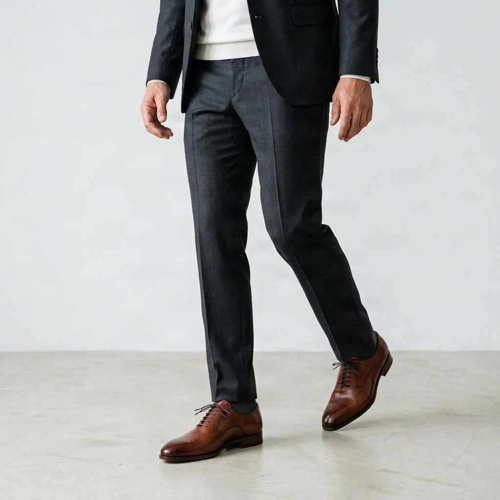 Men's cognac leather brogues medallion
