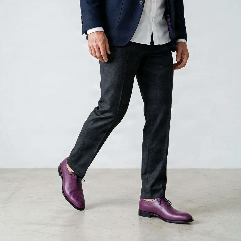 Purple leather brogues for men