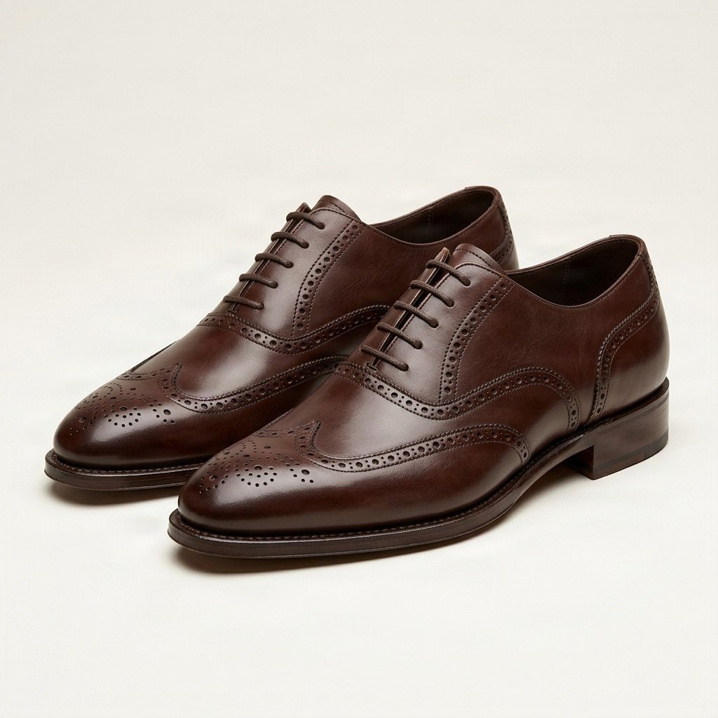 Men's leather wingtip brogues pointed in brown
