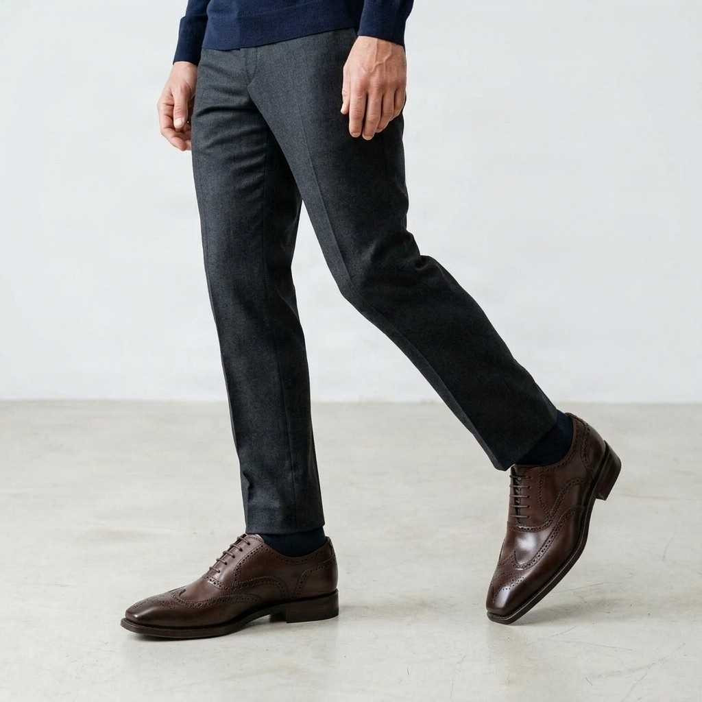 Men's brown leather wingtip brogues pointed