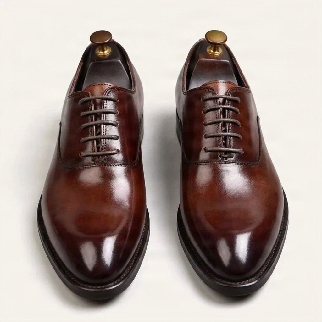 Oxblood leather wholecut oxfords for men