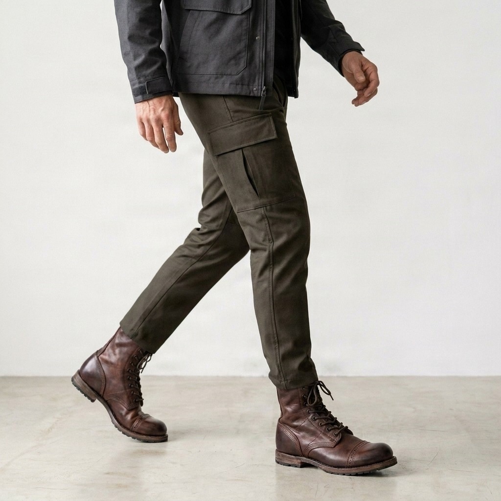 Men's leather combat boots cap toe in brown
