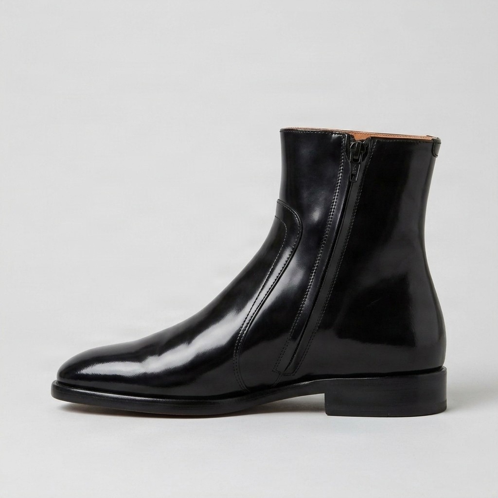 Black patent leather chelsea boots for men