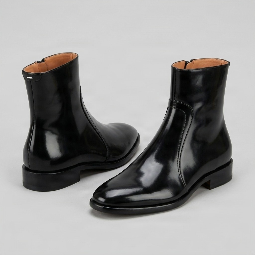 Men's black patent leather chelsea boots