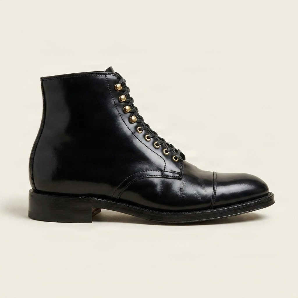 Men's leather dress boots cap toe brass in black