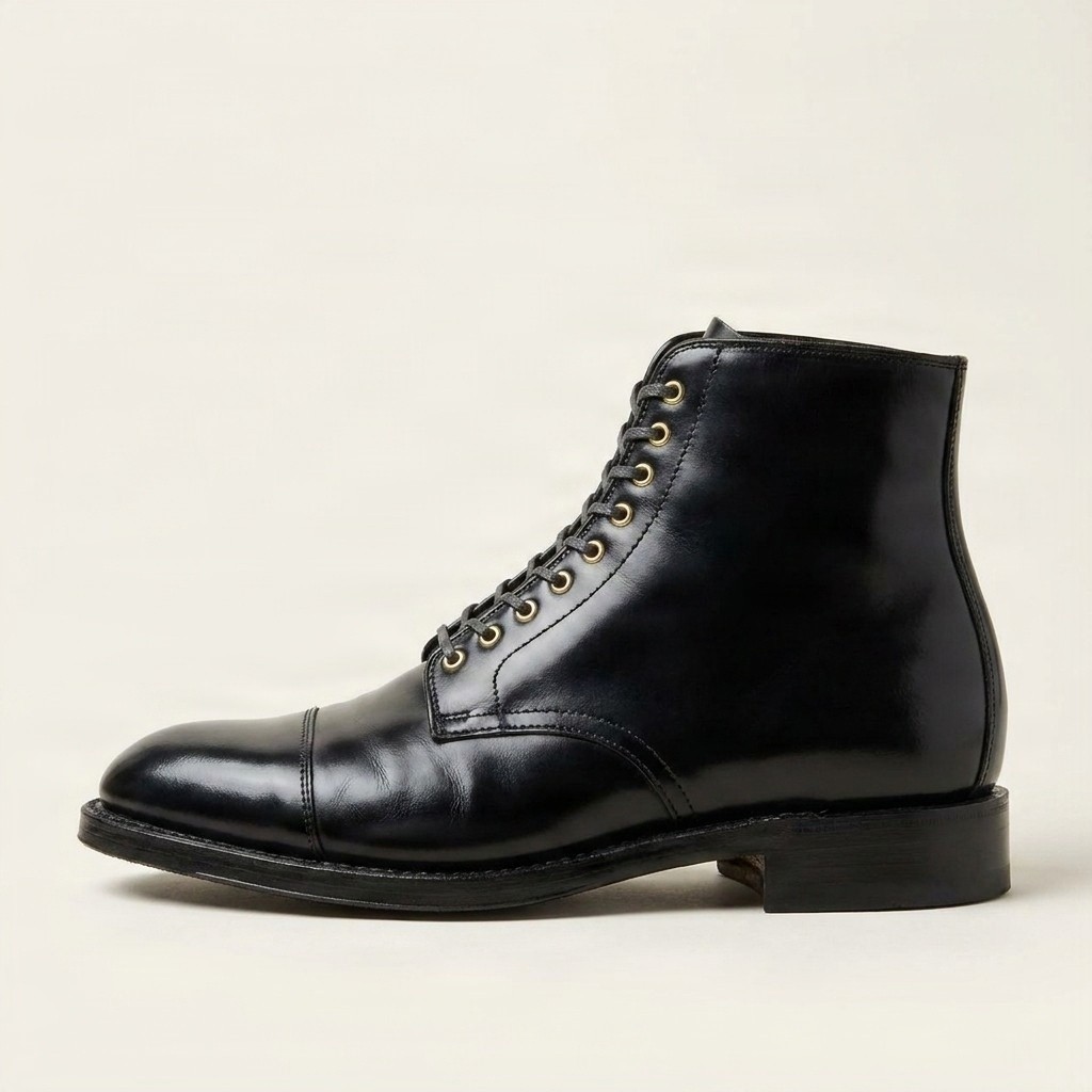 Men's black leather dress boots cap toe brass