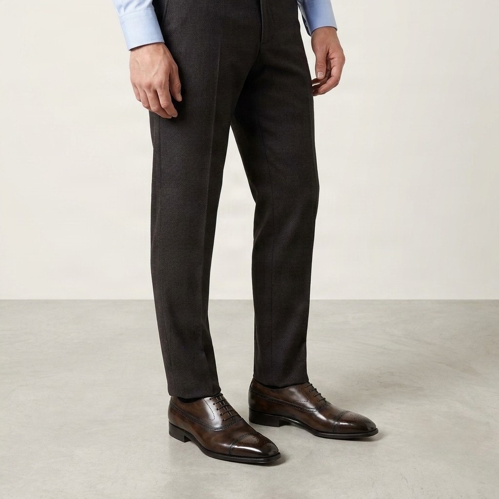 Men's leather cap toe brogues punched seams in brown