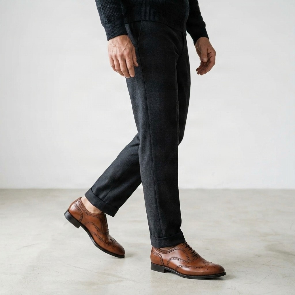 Cognac leather wingtip brogues black for men