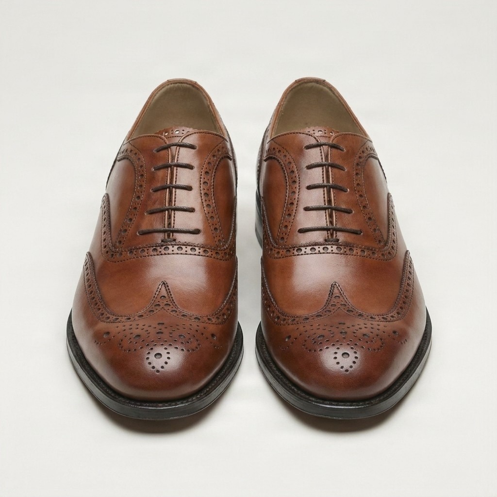 Men's leather wingtip brogues black in cognac
