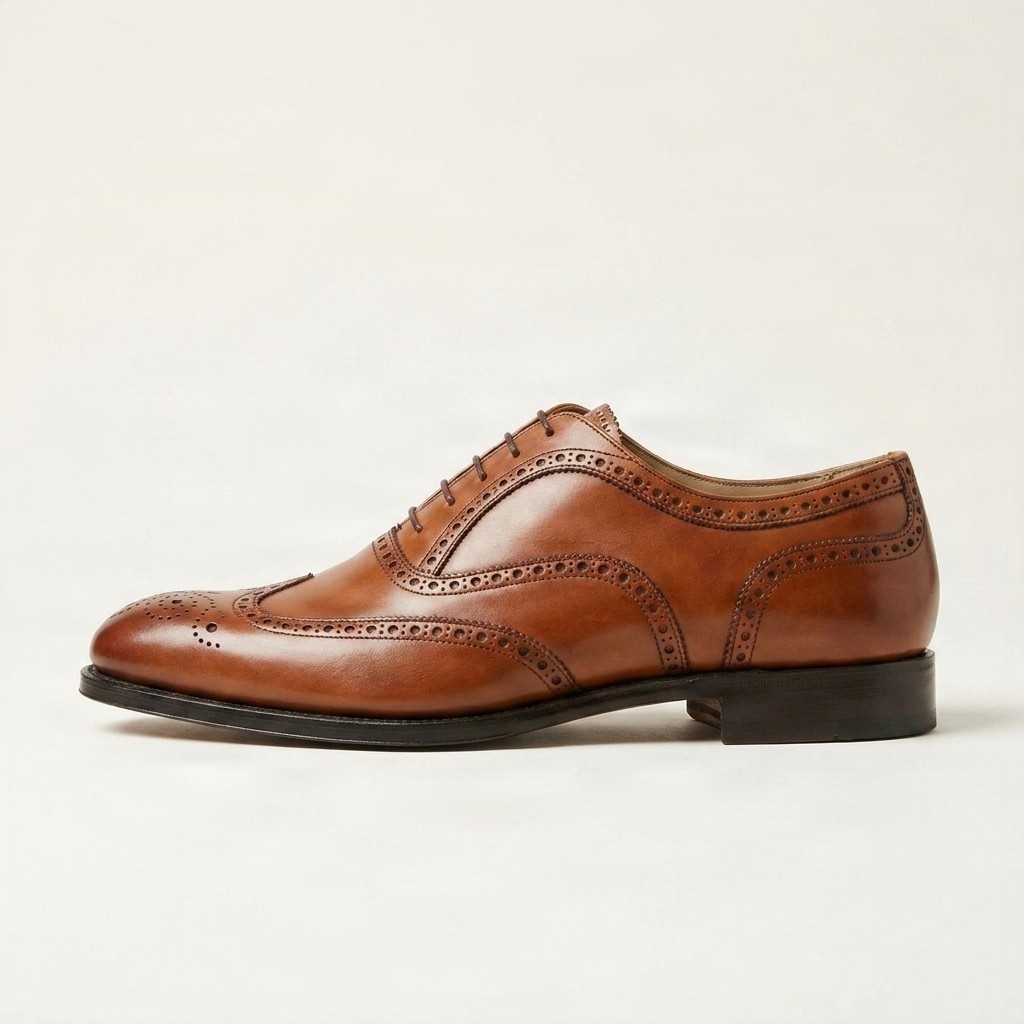 Men's cognac leather wingtip brogues black