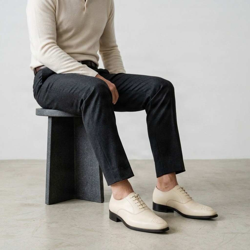 Men's cream leather derby shoes