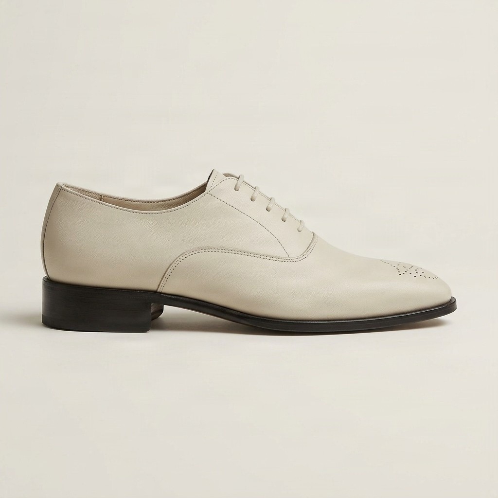 Cream leather derby shoes for men