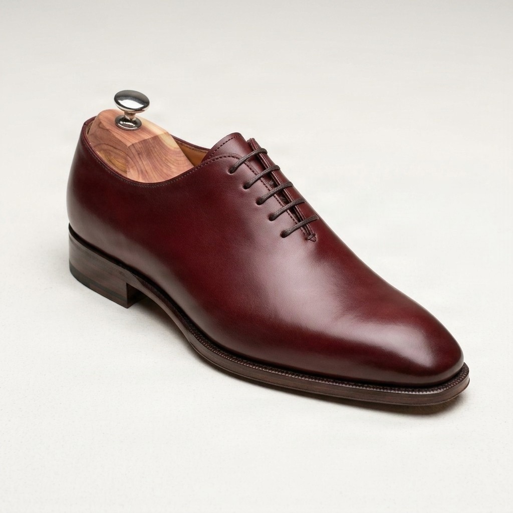 Men's burgundy leather wholecut oxfords plain