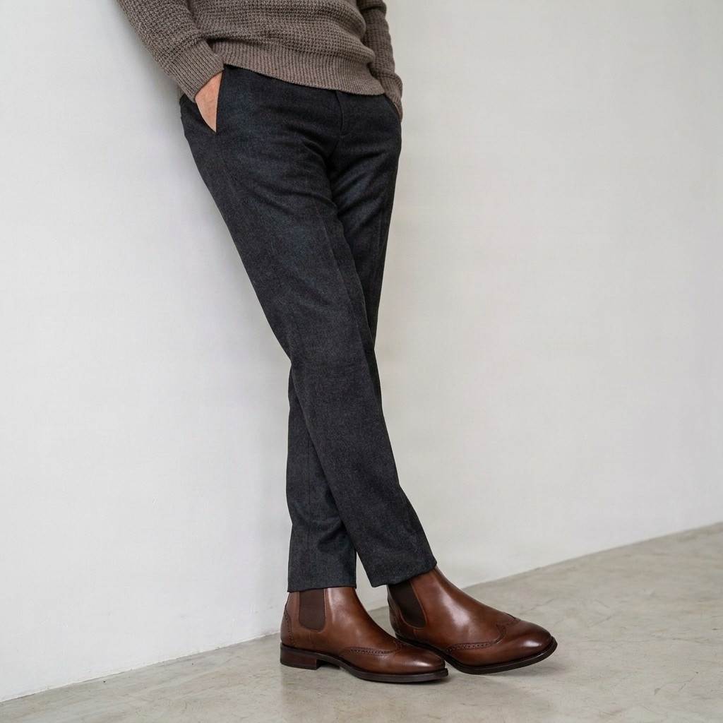 Brown leather chelsea boots wingtip for men