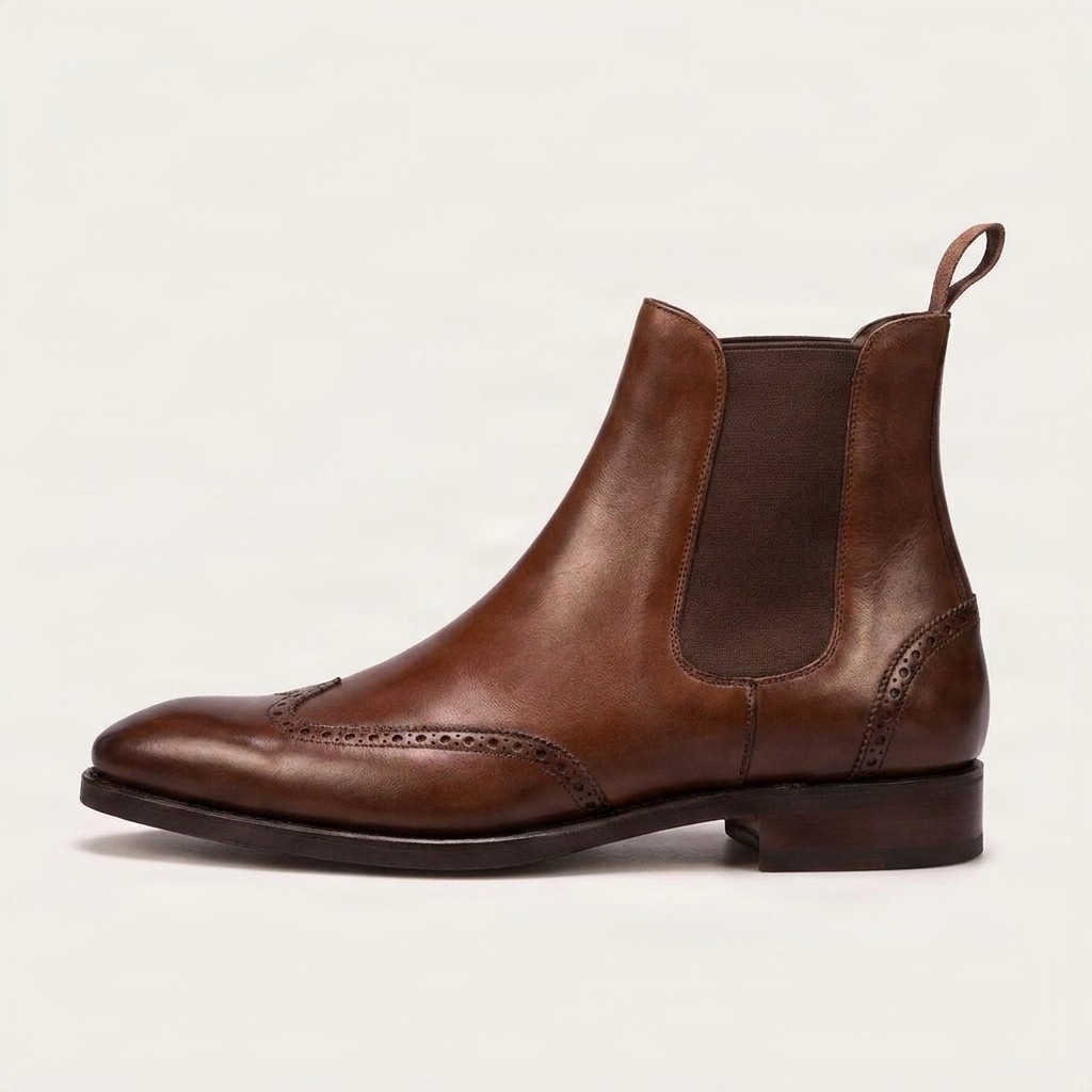 Men's brown leather chelsea boots wingtip