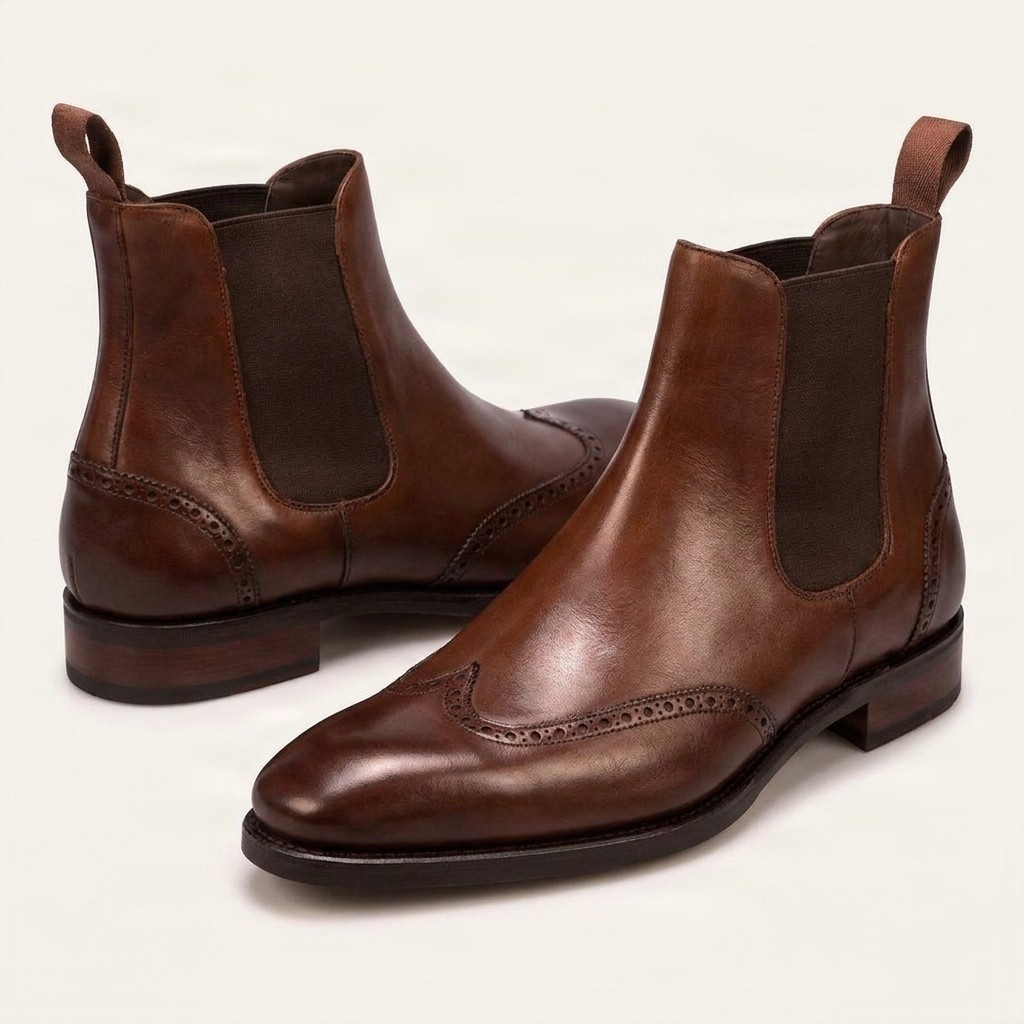 Men's leather chelsea boots wingtip in brown