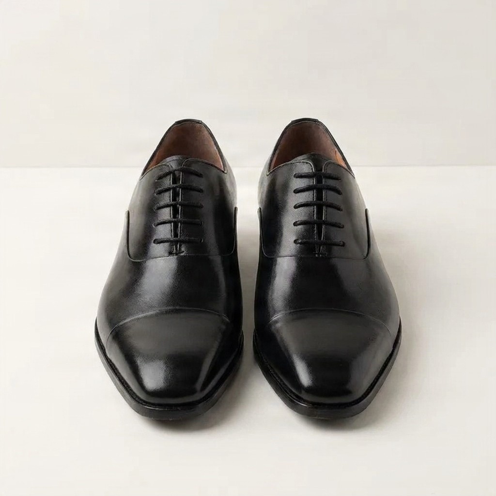 Men's black leather oxford shoes square toe