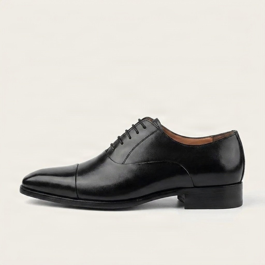 Black leather oxford shoes square toe for men