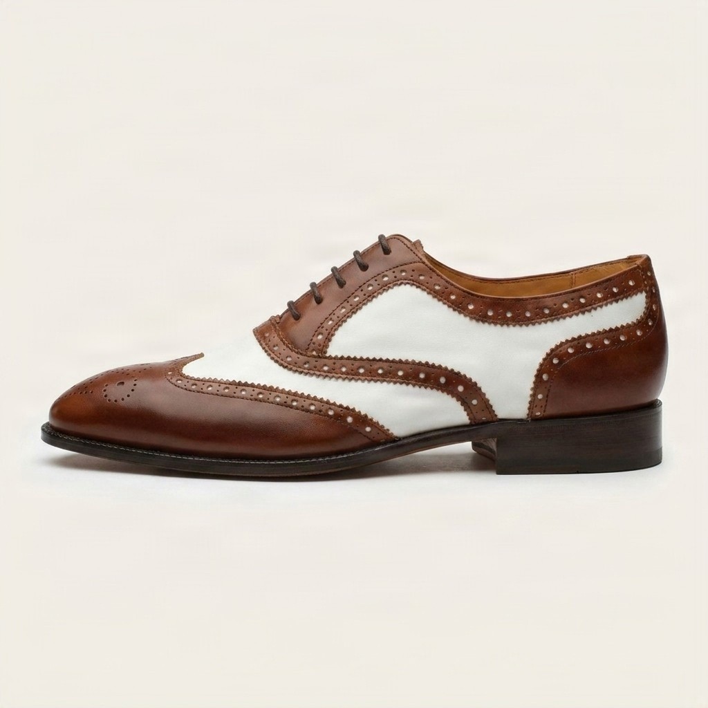 Men's brown and white leather brogues