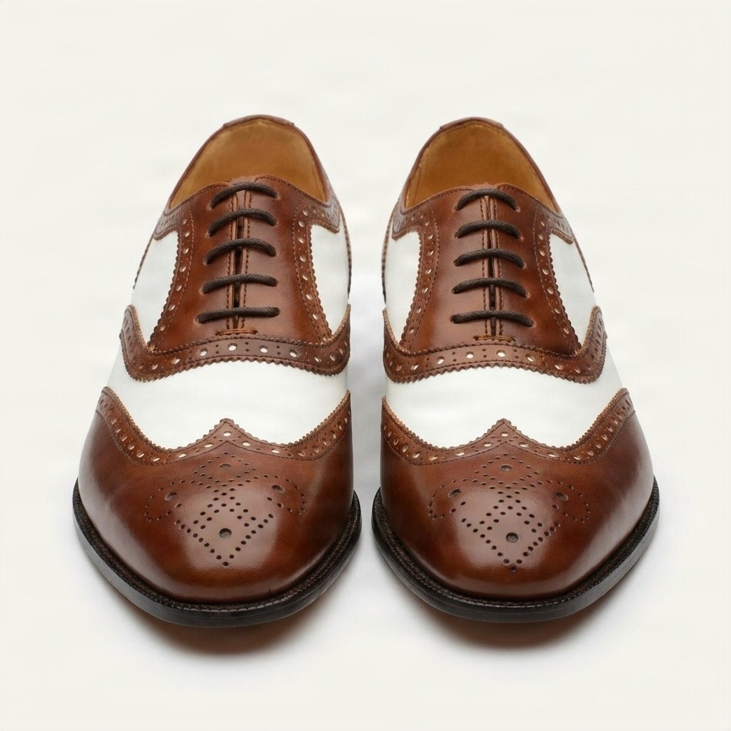 Men's leather brogues in brown and white