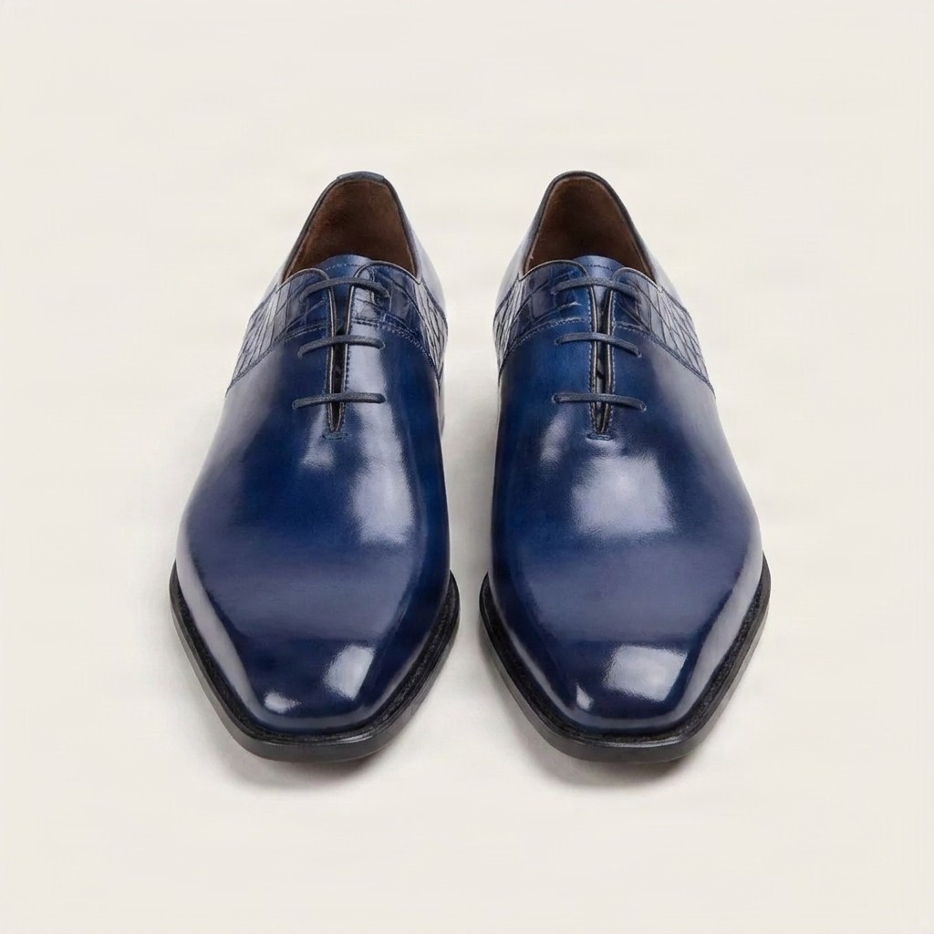 Men's blue crocodile oxford shoes