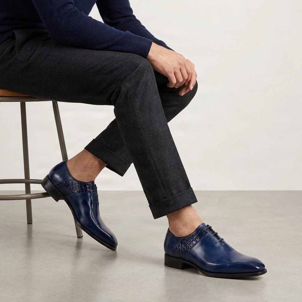 Men's crocodile oxford shoes in blue
