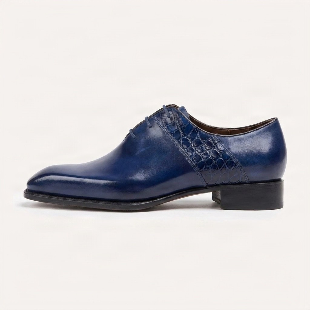 Blue crocodile oxford shoes for men