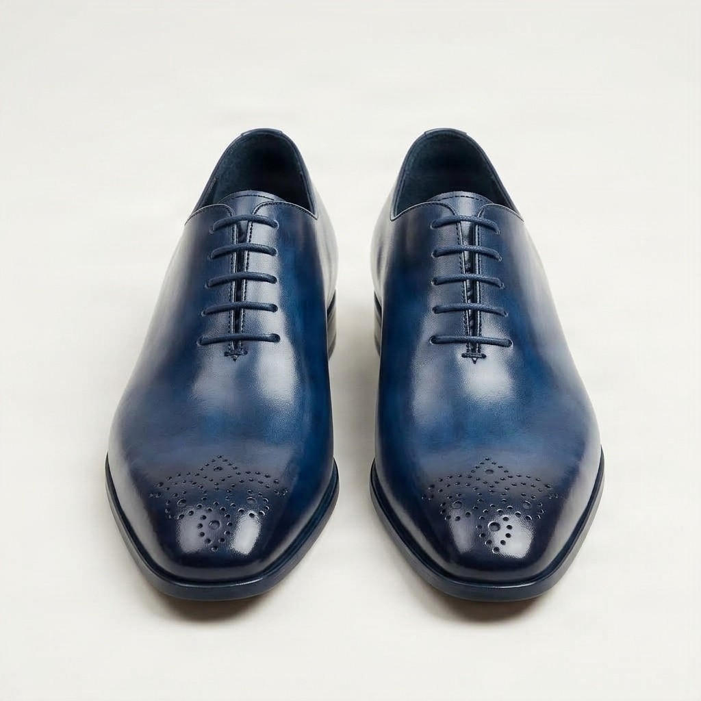 Men's blue leather wholecut oxfords seamless