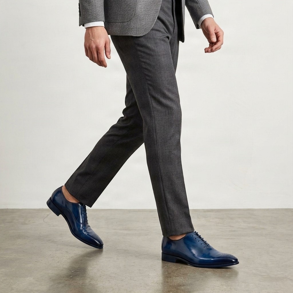 Men's leather wholecut oxfords seamless in blue