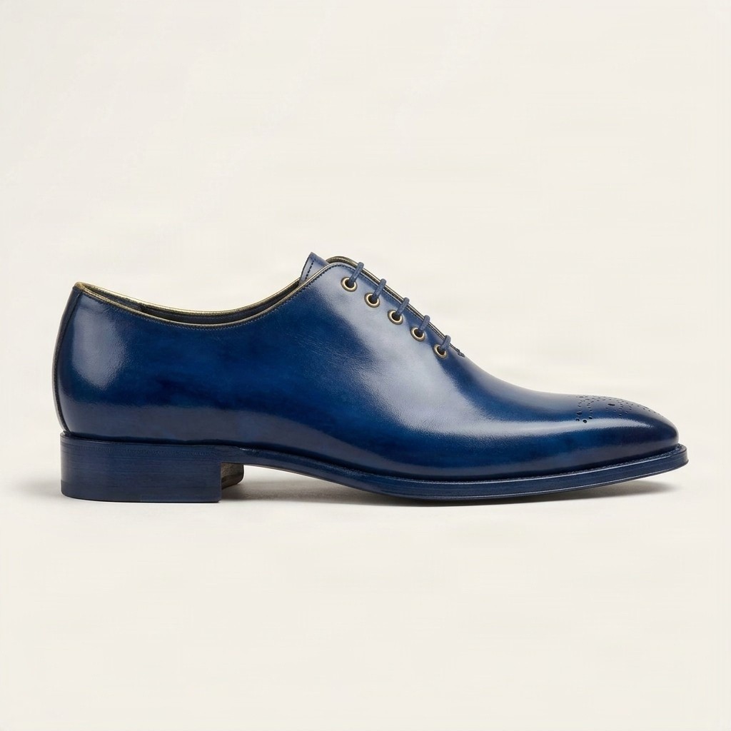 Blue leather wholecut oxfords seamless for men