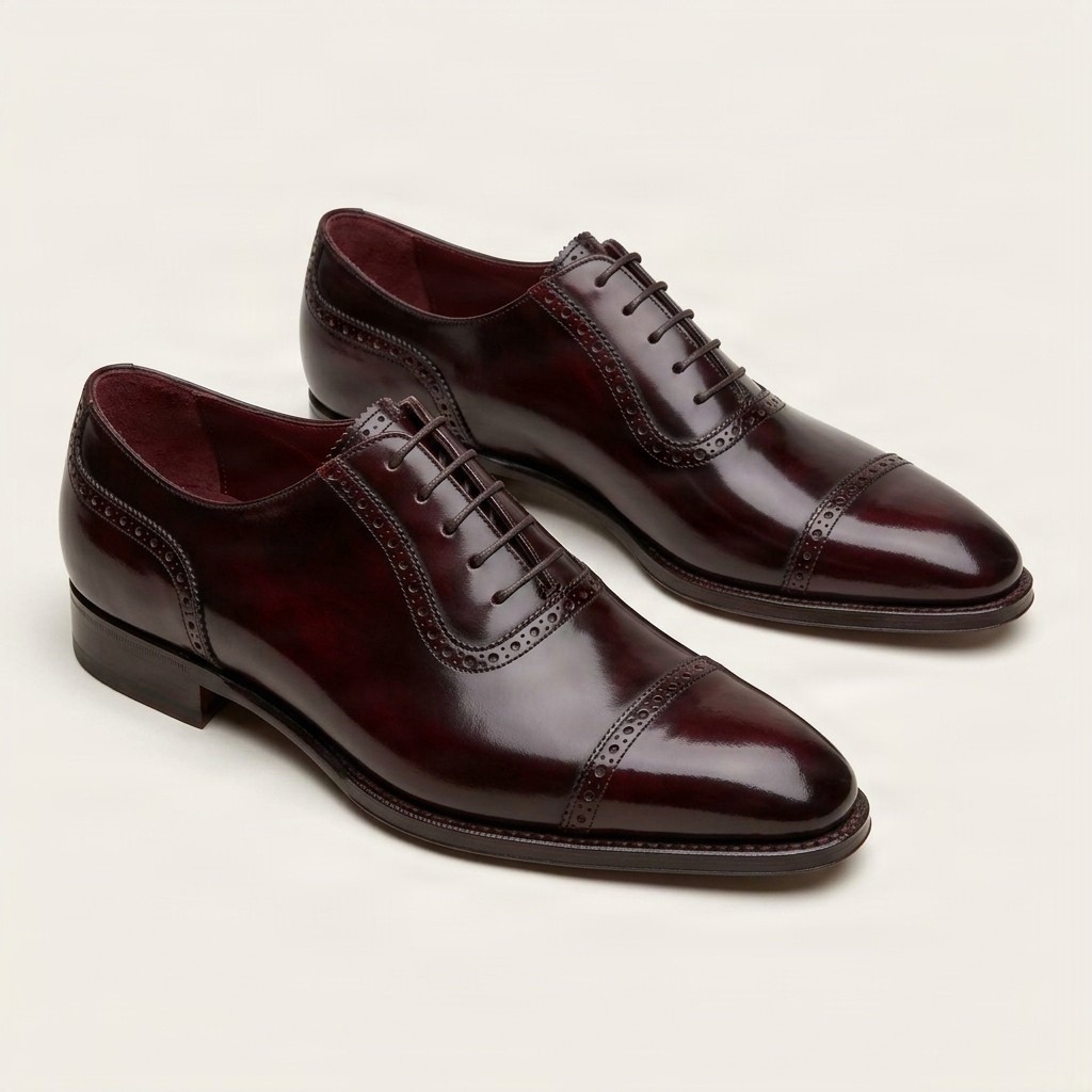 Burgundy leather cap toe brogues for men