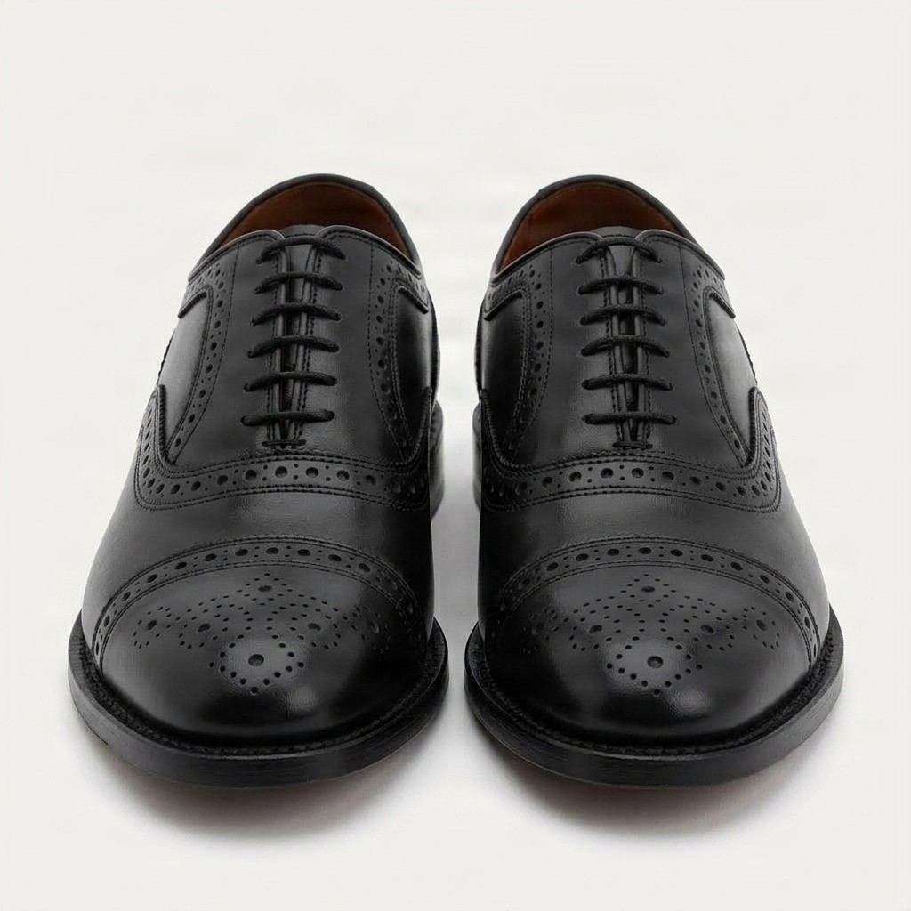 Men's leather cap toe brogues punched seam in black