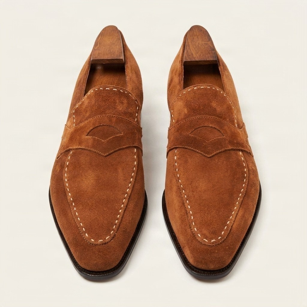 Men's tan suede penny loafers