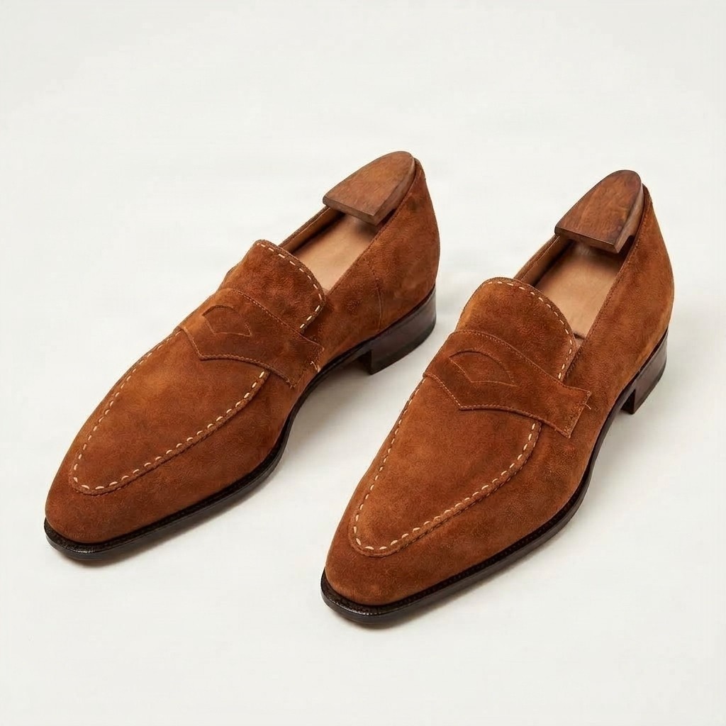 Tan suede penny loafers for men