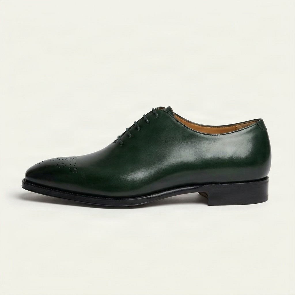 Men's leather brogues medallion toe in green